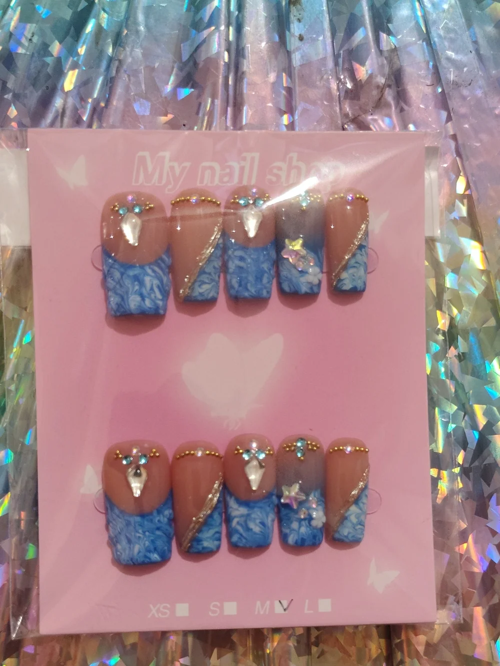 Blue Marble Gem Press-On Nails